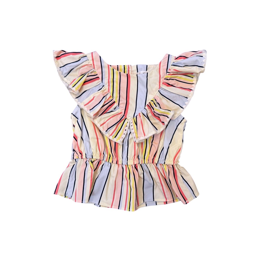 A Loves A Girls Kids Pink Yellow Blue Striped Ruffle Peplum Blouse Top Size‎ 4